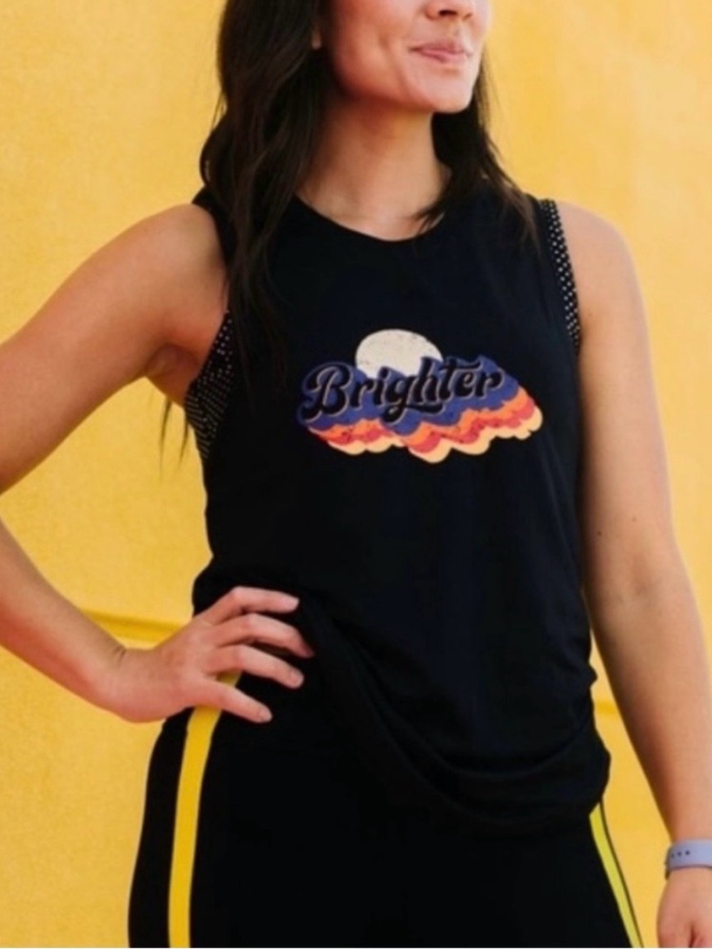 ZYIA Black Muscle Tee with Multicolor 'Brighter' Graphic